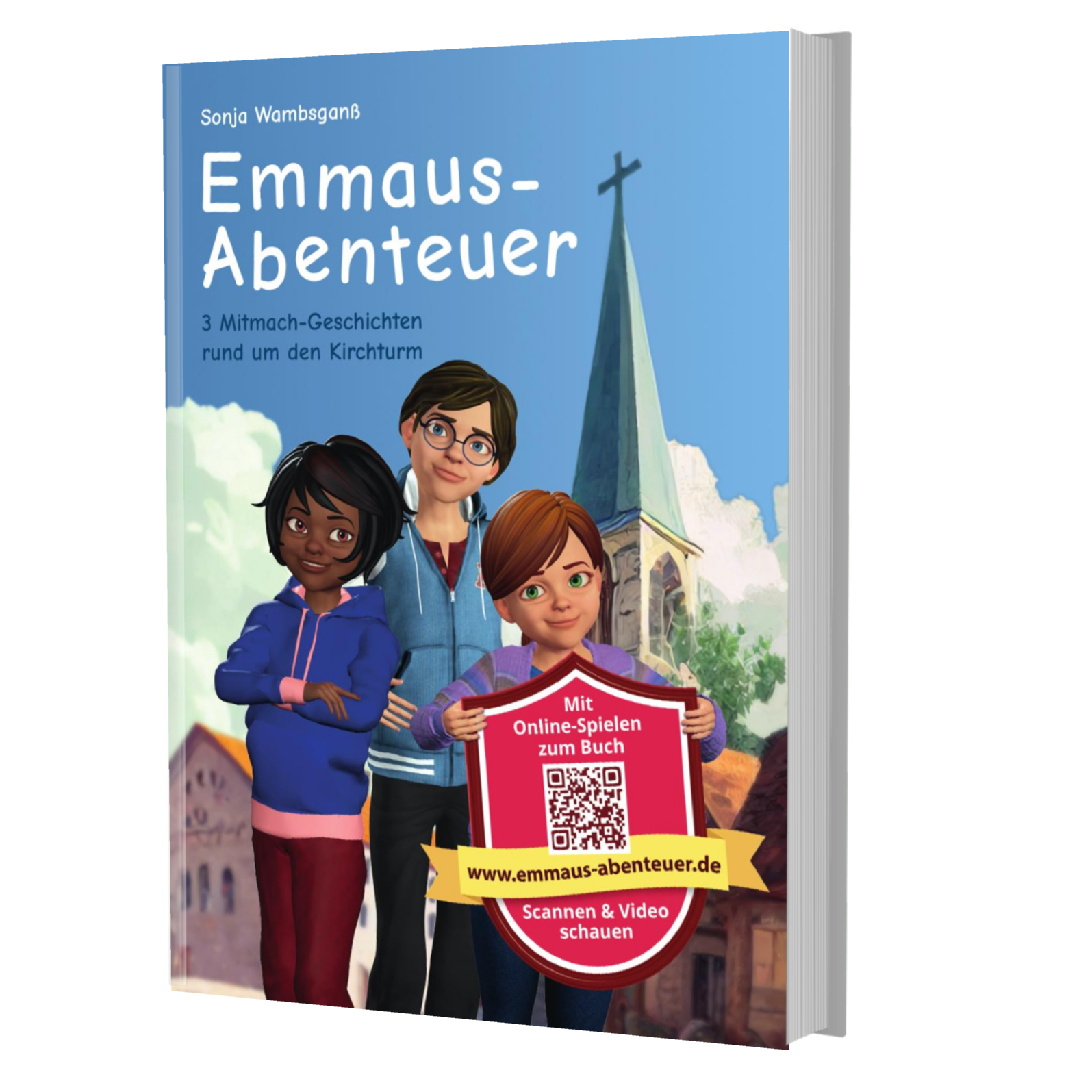 Buchcover "Emmaus-Abenteuer" 3 Mitmach-Geschichten rund um den Kirchturm