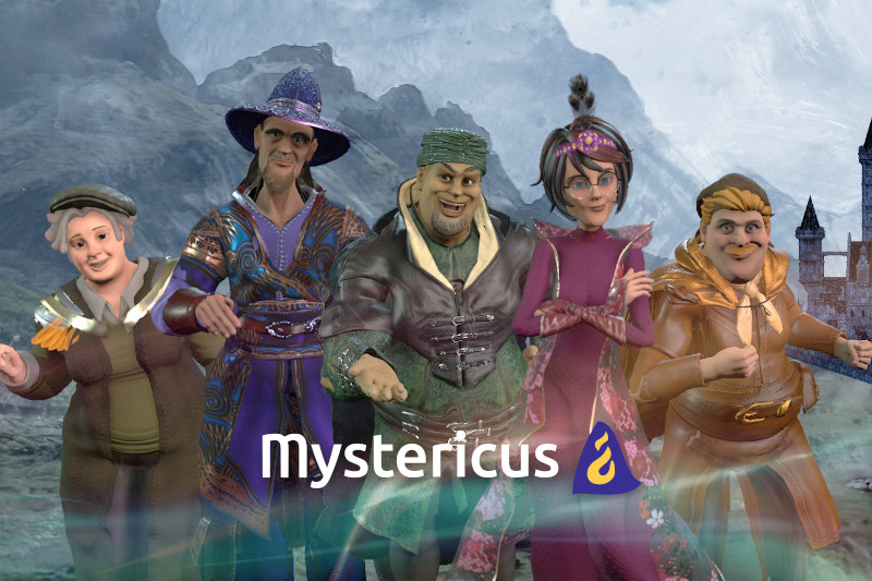 Fünf Magier mit Mystericus-Logo