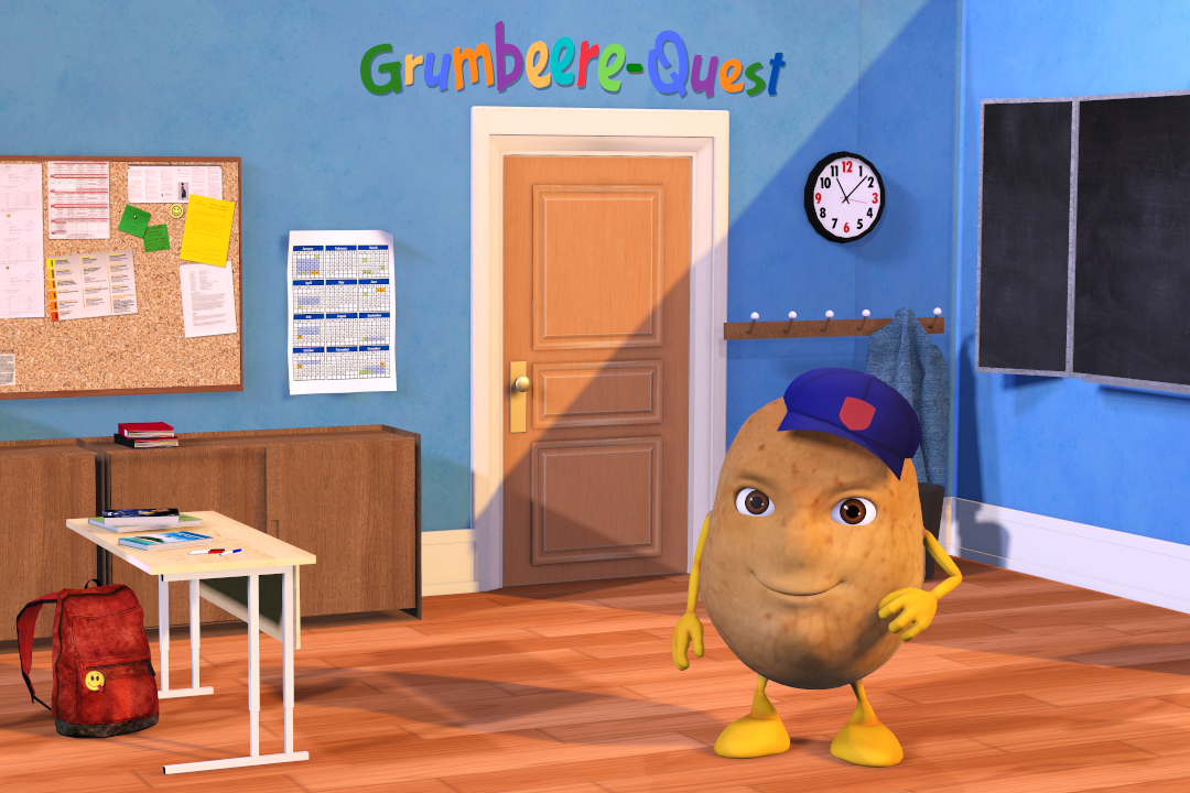 Grumbeer Max im Klassenzimmer für die Grumbeere-Quest
